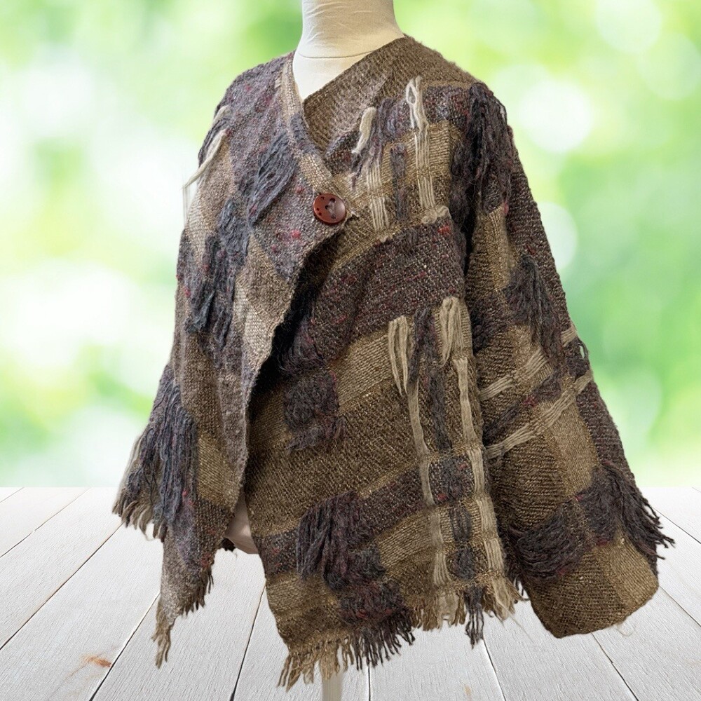 Vintage GIL AIMBEZ Handwoven Jacket Artwear Fringe Textured Japan 80s Size M